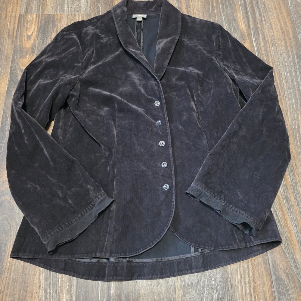 J. Jill Womens Gray Black Rayon Corduroy Ruffle Cuff Blazer Jacket Size 12